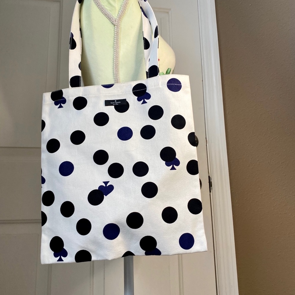 NEW Kate Spade ♠️ Polka Dot + Spade Canvas Tote! *Shorter shoulder strap* - Picture 7 of 14
